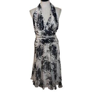 Tadashi Vintage Womens Dress Size Medium White Floral Halter Deadstock Pure Silk